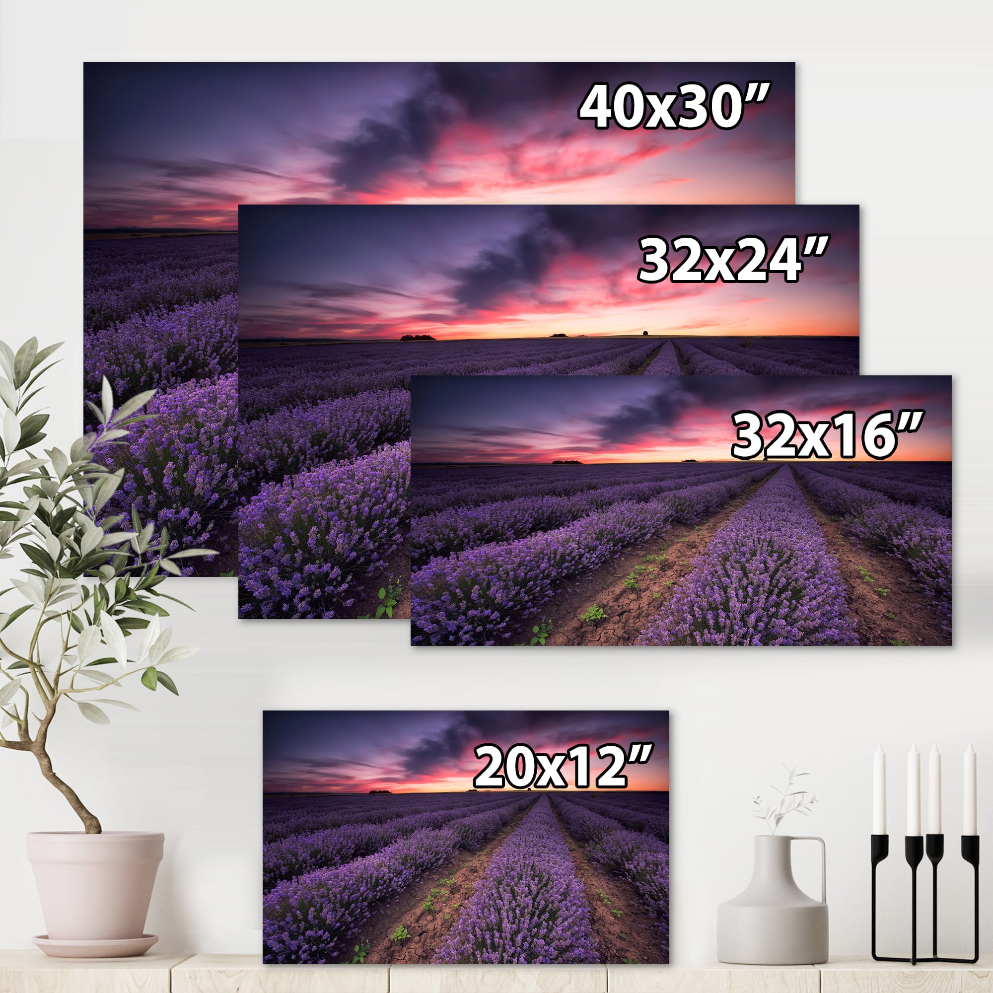 Designart - Sunrise & Dramatic Clouds Over Lavender Field IX